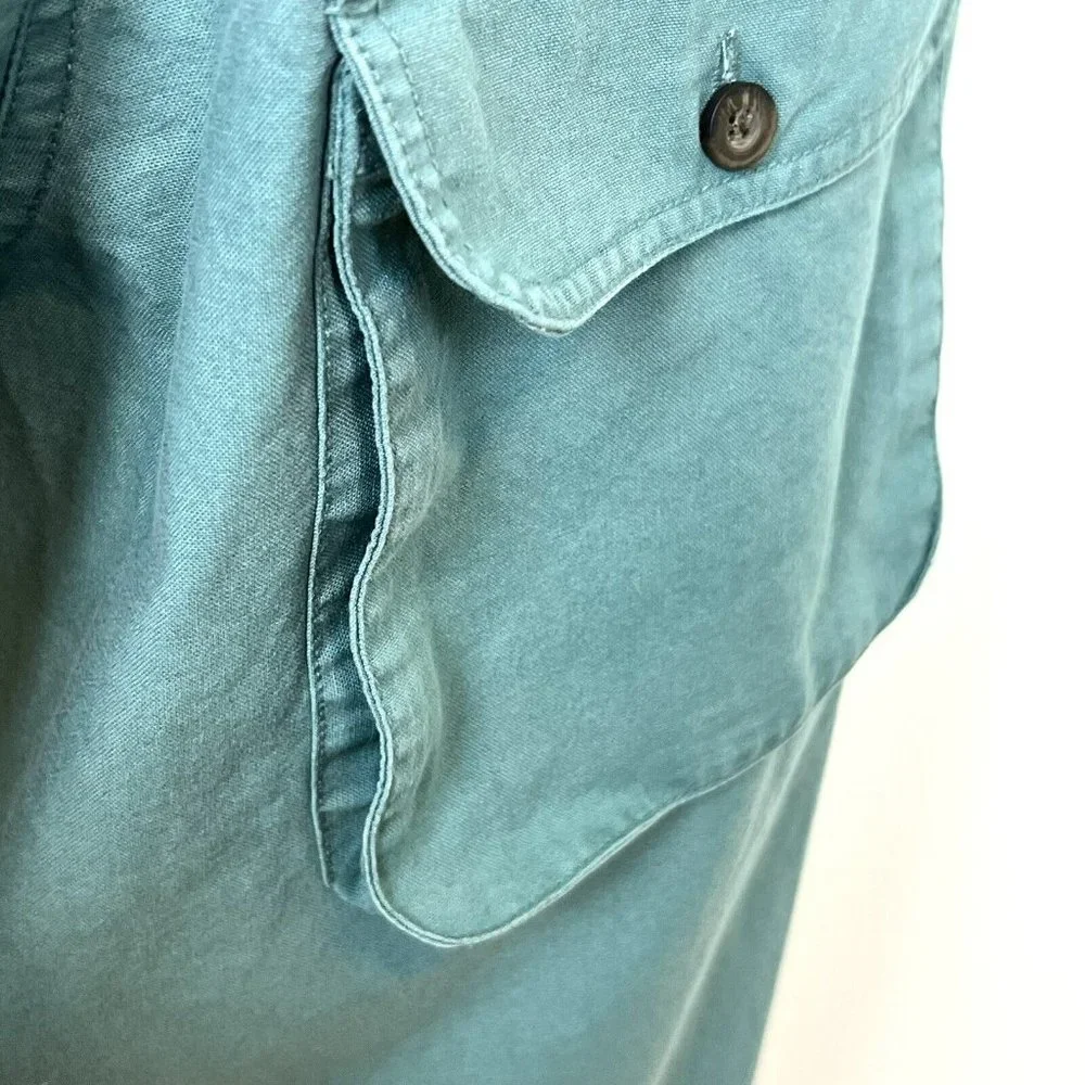 Woolrich Mens Short‎ Sleeve Green Button Down Shirt Cargo Pockets Large Utility
